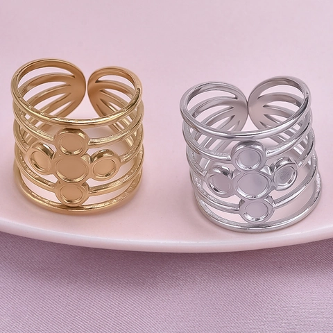 Anello Aperto Regolabile in Acciaio Inossidabile Vintage Minimalista Multistrato per Donna Gioielli Geometrici Lucidati
