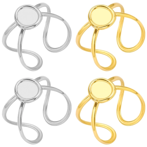 Minimalist 304 Stainless Steel Irregular Open Ring For Women Gold Silver Plated DIY Round Blank Base Finger Jewelry Gift