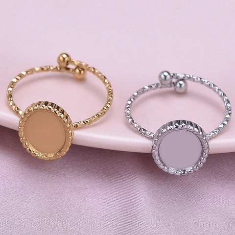 Minimalistischer 304 Edelstahl Offen Verstellbarer Ring Hochwertige Vakuumgalvanisierung Runde DIY Basis Ring Für Damen Herren Modeschmuck