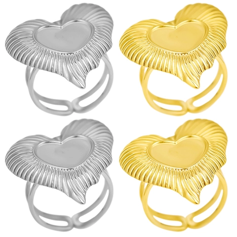 304 Edelstahl Unregelmäßige Herz Ring Für Damen 18K Vergoldet Radiale Textur Verstellbarer Offener Fingerring Schmuck Geschenk