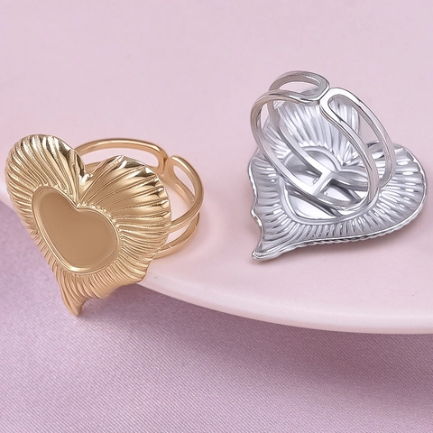 304 Edelstahl Unregelmäßige Herz Ring Für Damen 18K Vergoldet Radiale Textur Verstellbarer Offener Fingerring Schmuck Geschenk