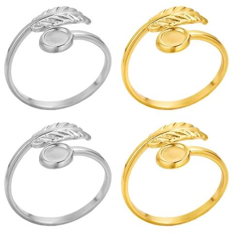 Bague Feuille en Acier Inoxydable 304 Style Français Réglable Plaqué Or 18K Feuille Plume Enveloppante Bague Ouverte pour Femme Bijoux Cadeau