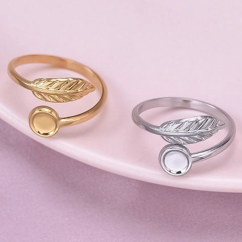 Bague Feuille en Acier Inoxydable 304 Style Français Réglable Plaqué Or 18K Feuille Plume Enveloppante Bague Ouverte pour Femme Bijoux Cadeau