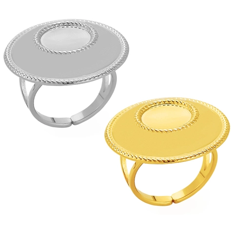 Bague Ouverte Ronde en Acier Inoxydable 304 Vintage pour Unisexe Minimaliste Plaqué Or 18K Poli Bijoux Géométriques