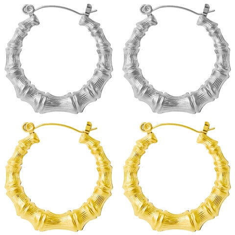 Retro Bambus Hoop Ohrringe 304 Edelstahl 18K Vergoldet U-Form Ohrringe Für Damen Hip Hop Street Style Schmuck