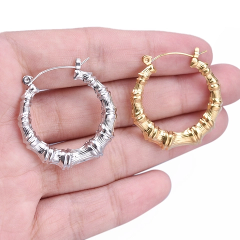 Retro Bambus Hoop Ohrringe 304 Edelstahl 18K Vergoldet U-Form Ohrringe Für Damen Hip Hop Street Style Schmuck