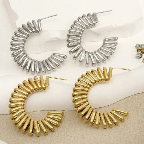 Orecchini a Bottone a Spirale a Forma di C in Acciaio Inossidabile 304 per Donna Gioielli Statement Industriali Metallici