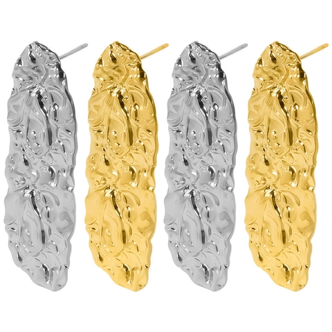 304 Acciaio Inossidabile Irregolare Martellato Goccia Orecchini a Bottone Minimalista Lava Texture Oro Argento Gioielli
