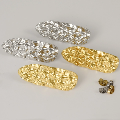 304 Acciaio Inossidabile Irregolare Martellato Goccia Orecchini a Bottone Minimalista Lava Texture Oro Argento Gioielli