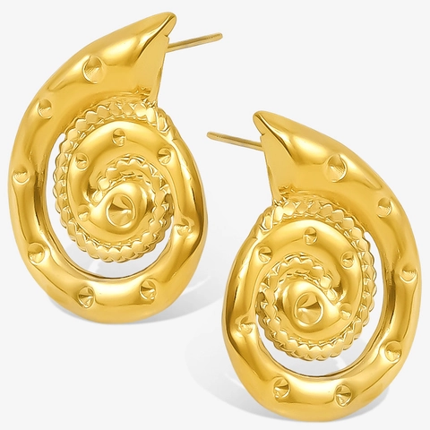 Orecchini a Bottone a Spirale in Acciaio Inossidabile 304 a Tema Oceano per Donna Vintage Placcati Oro Argento Conchiglia Gioielli