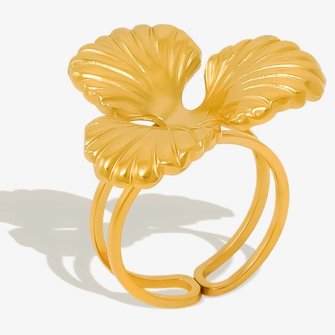 Mode 304 Edelstahl Dreiblattblume Offener Ring Minimalistische Strahlende Textur Einstellbarer Fingerring Für Damen Schmuck Geschenk