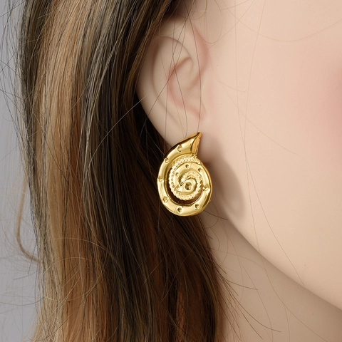 Orecchini a Bottone a Spirale in Acciaio Inossidabile 304 a Tema Oceano per Donna Vintage Placcati Oro Argento Conchiglia Gioielli
