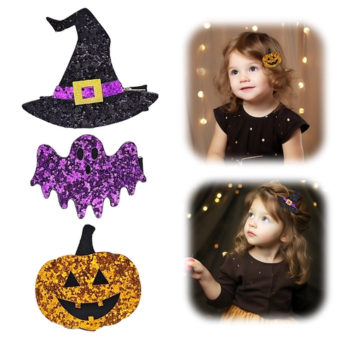 Kinder Halloween Haarklammern Pailletten Kürbis Fledermaus Hexenhut Motiv Haarnadeln Für Mädchen Party Kostüm Haarschmuck