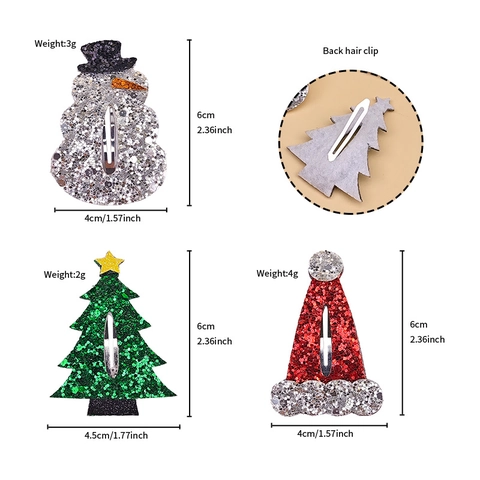 Fermagli Capelli Natale Bambini Glitzer Paillettes Cappello Babbo Natale Pupazzo Neve Albero Accessori Capelli Feste Ragazze