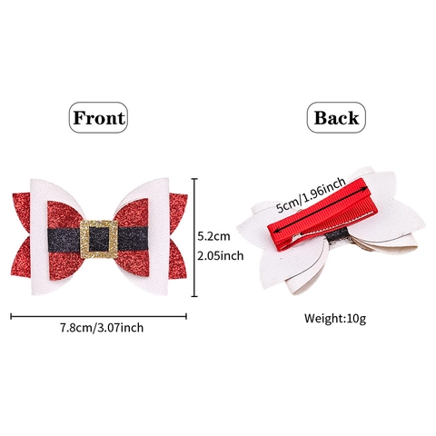 Christmas Glitter Bow Hair Clips For Girls Santa Elf Belt Design Butterfly Hairpin Handmade Cloth Hair Accessories Holiday Favors