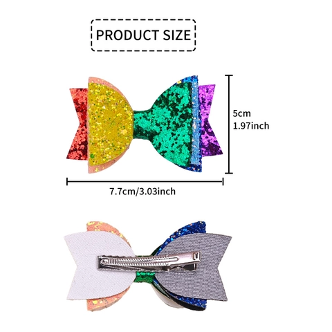 Fermagli per Capelli a Fiocco Glitterati Arcobaleno per Bambini Paillettes Lucide in Pelle PU Clip a Coccodrillo Accessori