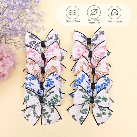 Pinza para el Cabello con Lazo de Tela Estampada a Mano con Patrón de Hojas Verdes Dulces Niñas Clip de Pico de Pato Tocado Floral