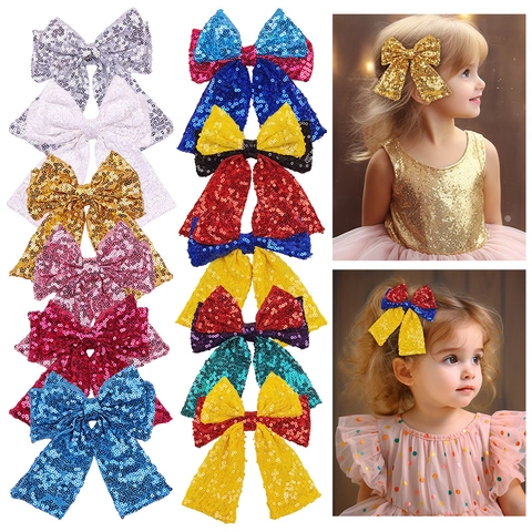 Kinderen Lovertjes Grote Strik Haarspeld Sprankelende Stof Strik Krokodillenklem Voor Meisjes Feest Haaraccessoires