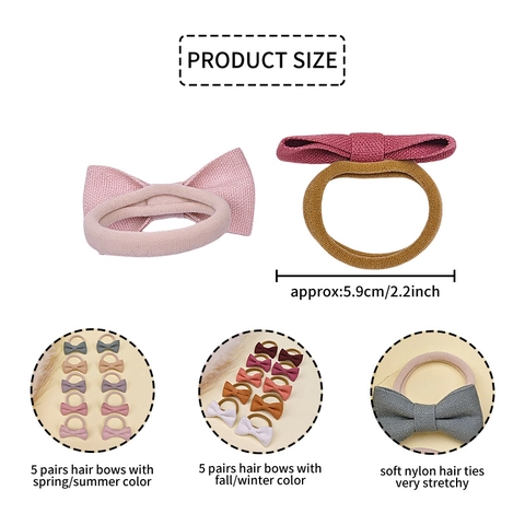 Cotton Linen Bow Hair Ties Set For Baby Girls Elastic Hair Bands Multicolor Headwear Accessories For Toddler Daily Styling
