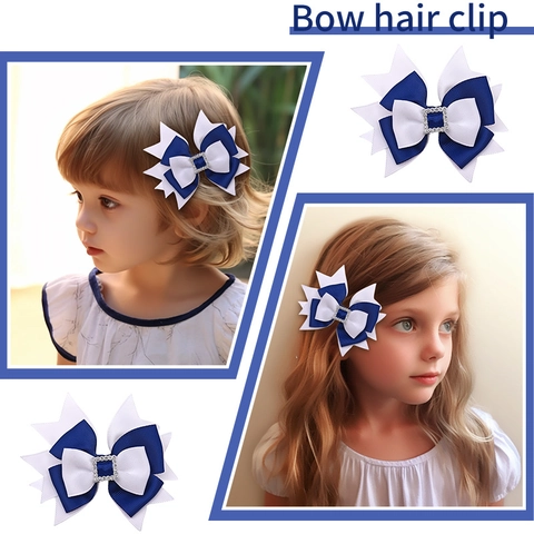Pasador de Pelo con Lazo de Capas de Cinta de Grosgrain para Niños Horquilla de Lazo de Strass Tocado Dulce de Bloqueo de Color para Niñas Accesorios Diarios