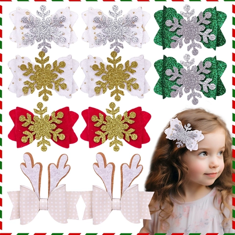 Pinces à Cheveux Noël Enfants Grands Nœuds Paillettes Flocon de Neige Bois de Renne Barrettes Filles Décoration de Fête