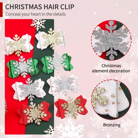Pinces à Cheveux Noël Enfants Grands Nœuds Paillettes Flocon de Neige Bois de Renne Barrettes Filles Décoration de Fête
