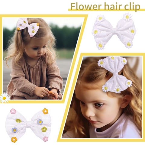 Molletta per Capelli Bambini a Fiocco Con Margherita Ricamata Fatta a Mano in Tessuto Floreale Accessori per Capelli Principessa