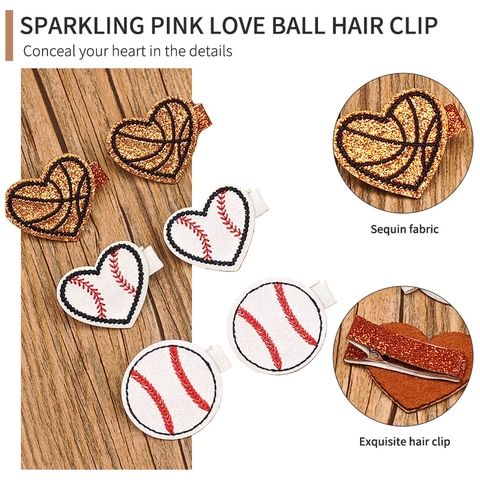 Fermagli per Capelli a Tema Sportivo in Tessuto con Paillettes Fatti a Mano per Bambine Motivo Baseball Basket Fiocco Forcine Glitterate Accessori Sportivi