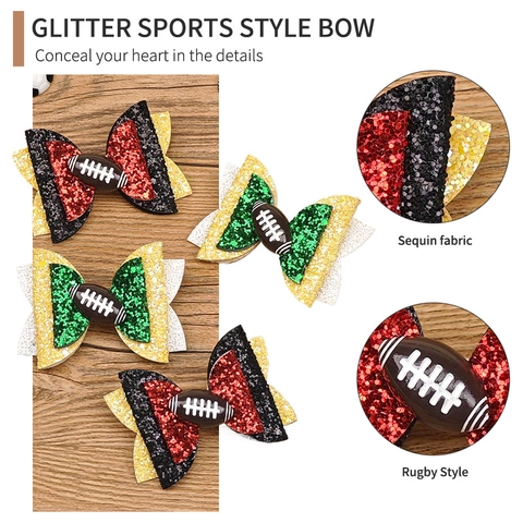 Kinder Super Bowl American Football Pailletten Schleife Haarspangen Glitzer Rugby Thema Haarschmuck Für Mädchen Sport Party