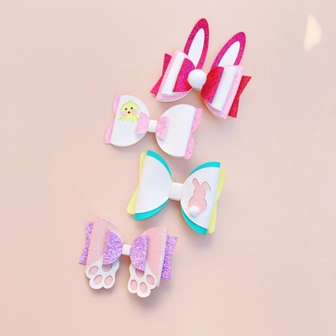 Easter Bunny Ear Hair Clip Glitter Bow Hairpin Chick Rabbit Silhouette Hair Accessory For Kids Girls Party Decorative