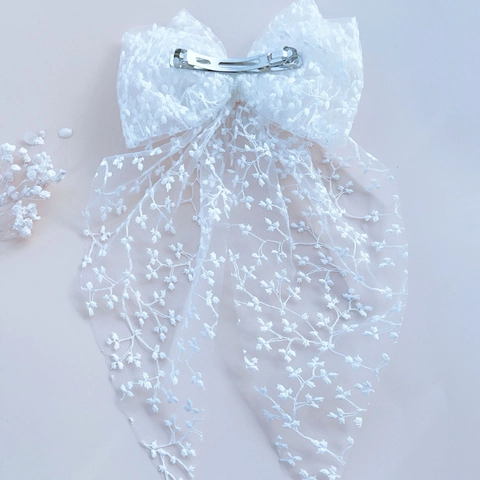 Pinza Cabello Lazo Encaje Bordado Lirio de los Valles Malla Blanca Clip Resorte Grande Accesorios Cabello Boda Mujer