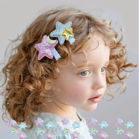 Süße Glitzer Stern Mond Haarspangen Für Kinder Mädchen Süße Prinzessin Fünfzackiger Stern Haarnadeln Handgefertigte Haaraccessoires