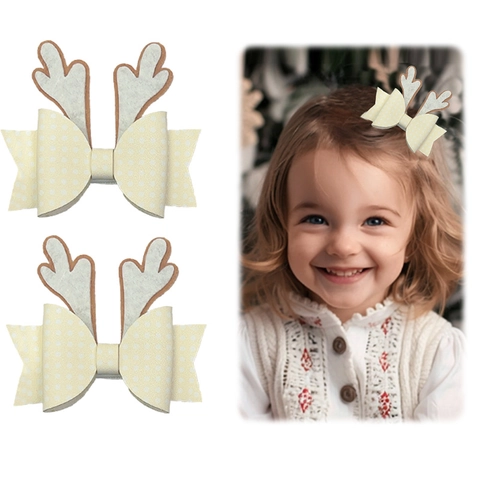Fermagli per Capelli Natalizi Con Corna di Renna e Fiocco per Bambine Forcine Glitter a Pois Accessori per Capelli per Feste