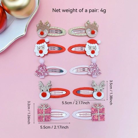Girls Christmas Cartoon BB Hair Clips Santa Claus Reindeer Shape Festive Glitter Fabric Hair Pins For Kids Holiday Party Accessories