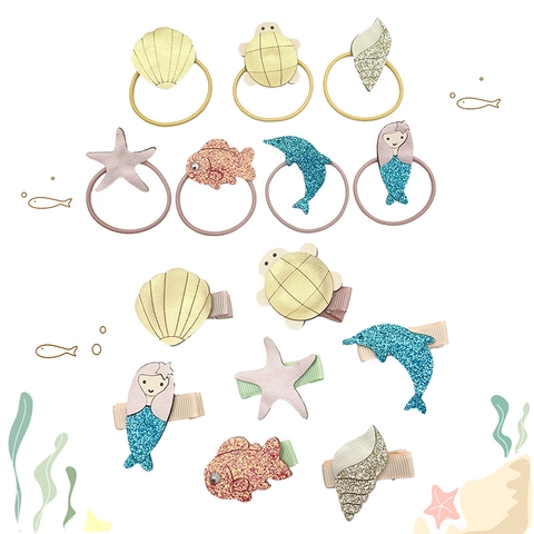 Ensemble de Barrettes et Élastiques à Cheveux Thème Océan pour Filles Sirène Coquillage Étoile de Mer Accessoires de Cheveux
