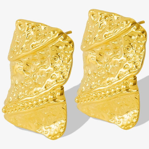 Boucles d'Oreilles Clous Géométriques en Acier Inoxydable 304 Tige Or 18K Texture Lave Martelée Irrégulière Or Argent Femme