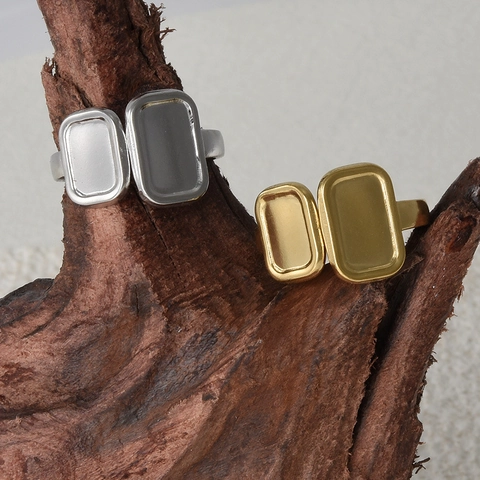 Anello Aperto Minimalista in Acciaio Inossidabile 304 Per Uomo Donna Geometrico Quadrato Doppio Rettangolo Anello Regolabile Moda