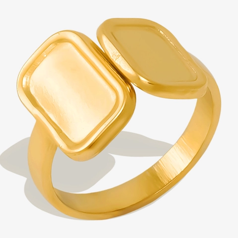 Anello Aperto Minimalista in Acciaio Inossidabile 304 Per Uomo Donna Geometrico Quadrato Doppio Rettangolo Anello Regolabile Moda