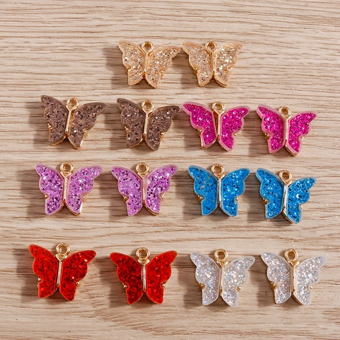 Alloy Drip Oil Butterfly Charms With Glitter Resin Wings DIY Jewelry Making Accessories For Earrings Necklaces Pendants