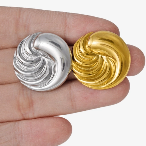 Boucles d'Oreilles Clous en Spirale en Acier Inoxydable 304 Pour Femmes Plaqué Or 18K Géométrique Ronde Bijoux
