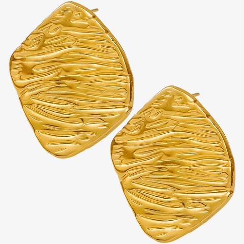 Minimalistische 304 Roestvrij Stalen Ruit Textuur Oorknopjes Dames Goud Zilver Verguld Geometrisch Gehamerd Golf Sieraden Cadeau