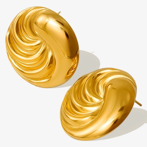 Boucles d'Oreilles Clous en Spirale en Acier Inoxydable 304 Pour Femmes Plaqué Or 18K Géométrique Ronde Bijoux