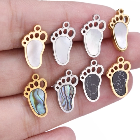 304 Stainless Steel Cute Footprint Pendant Abalone Shell Mother Of Artificial Pearl DIY Necklace Bracelet Making Jewelry Charms
