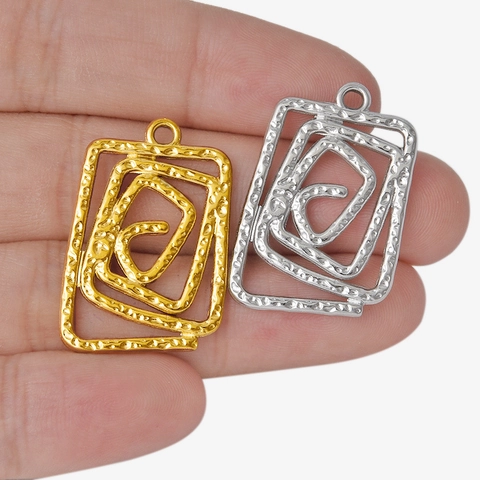 304 Edelstahl Gehämmert Spirale Rechteckig Anhänger Nur (Ohne Kette) 18K Vergoldet DIY Schmuckherstellung Zubehör