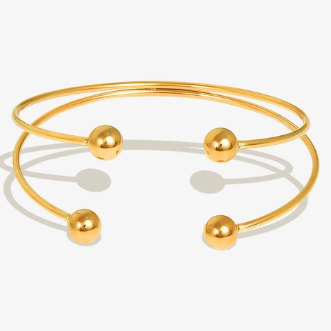 Minimalistischer 304 Edelstahl Armreif Damen Verstellbar Doppelreihig Kugel Manschette Schmuck Gold Silber Plattiert Mode Accessoire