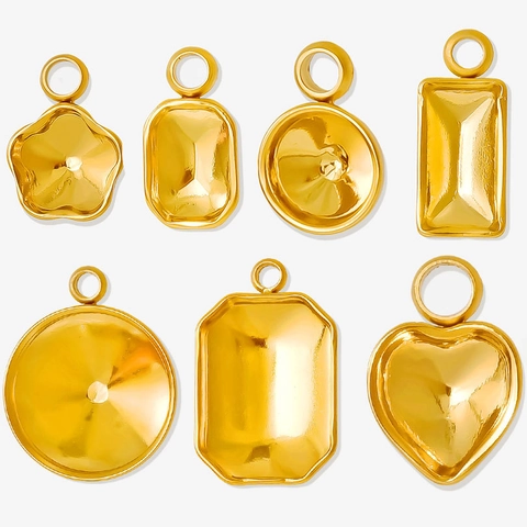 304 Stainless Steel DIY Pendant Charms Geometric Heart Flower Round Mini Jewelry Making Accessories Gold Silver Plated