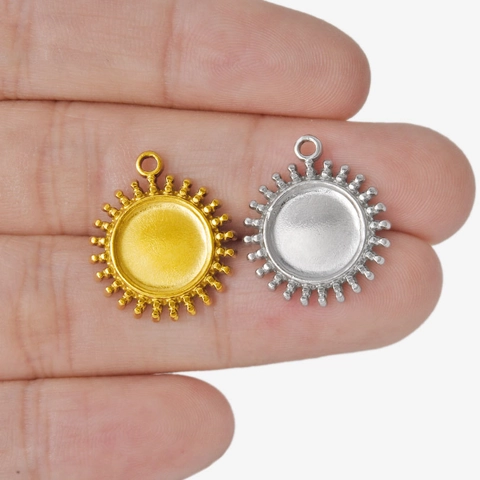 304 Stainless Steel Sun Pendant Bezel Tray For DIY Jewelry Making Sunburst Charm Base For Handmade Necklace Pendant Creation