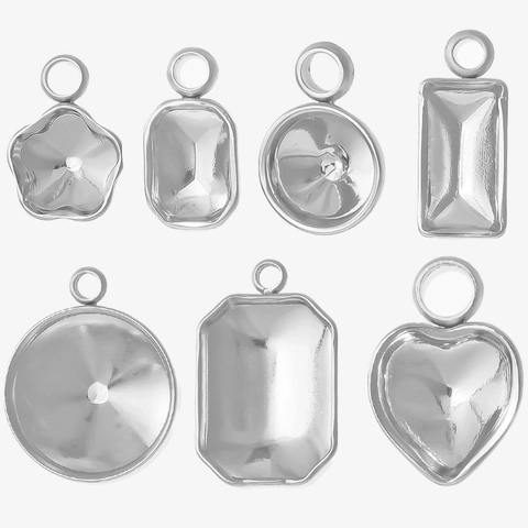 304 Stainless Steel DIY Pendant Charms Geometric Heart Flower Round Mini Jewelry Making Accessories Gold Silver Plated