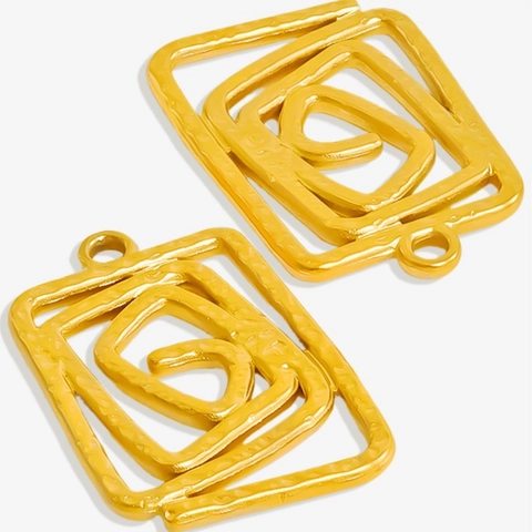 304 Edelstahl Gehämmert Spirale Rechteckig Anhänger Nur (Ohne Kette) 18K Vergoldet DIY Schmuckherstellung Zubehör