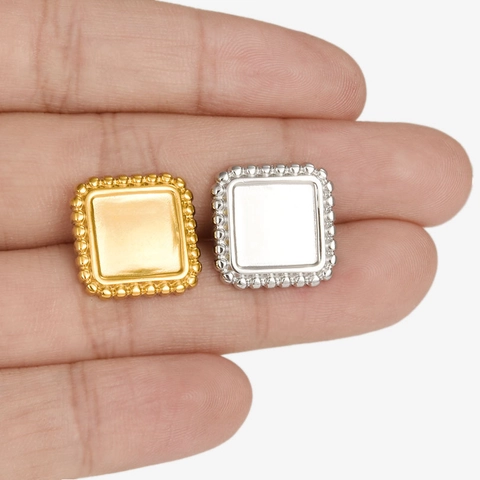 Orecchini a Lobo Quadrati in Acciaio Inossidabile 304 Vintage con Bordo a Perline Oro 18K Placcato Gioielli Geometrici Donna